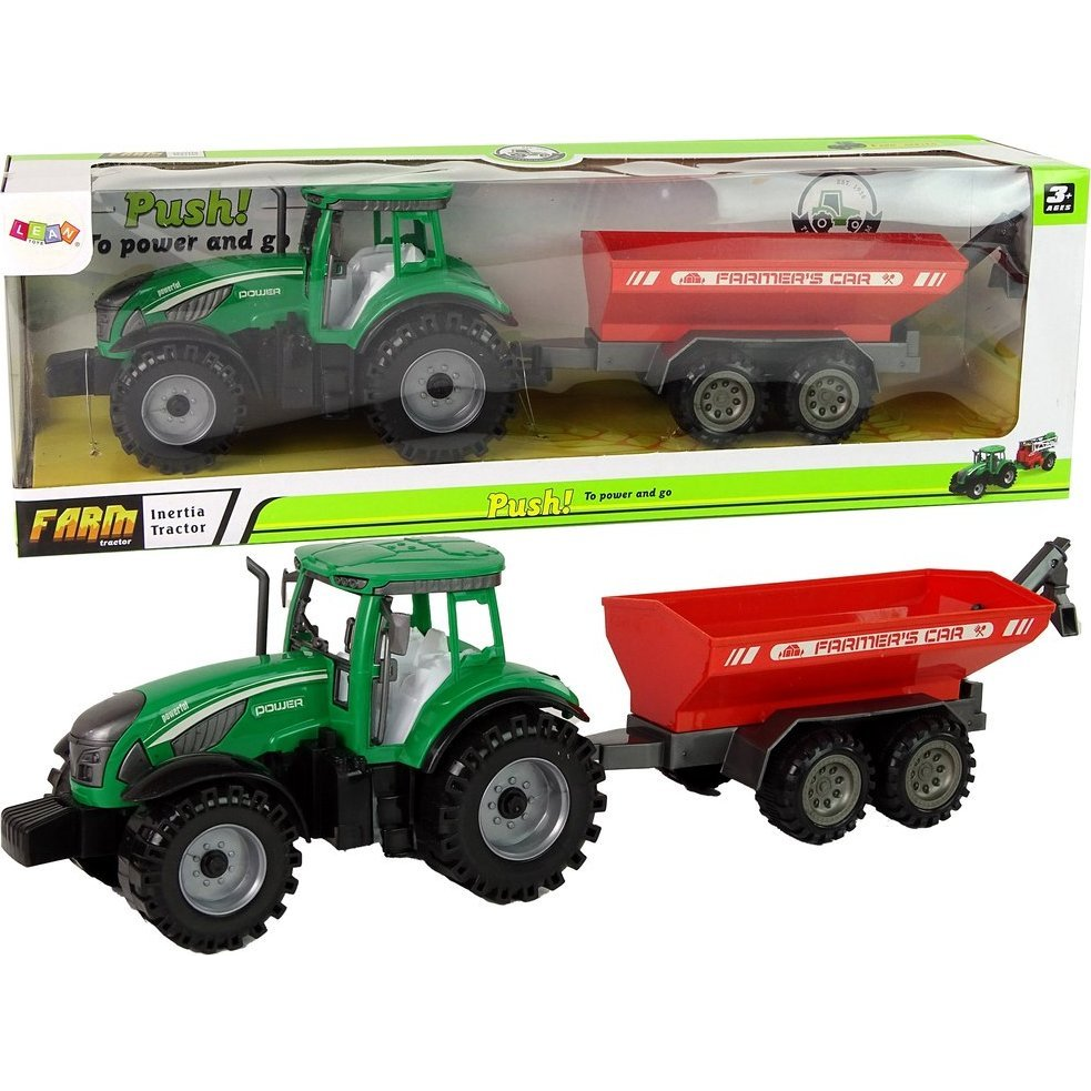 Játéktraktor - Piros Pótkocsival, Súrlódó Meghajtással, Zöld (14834)