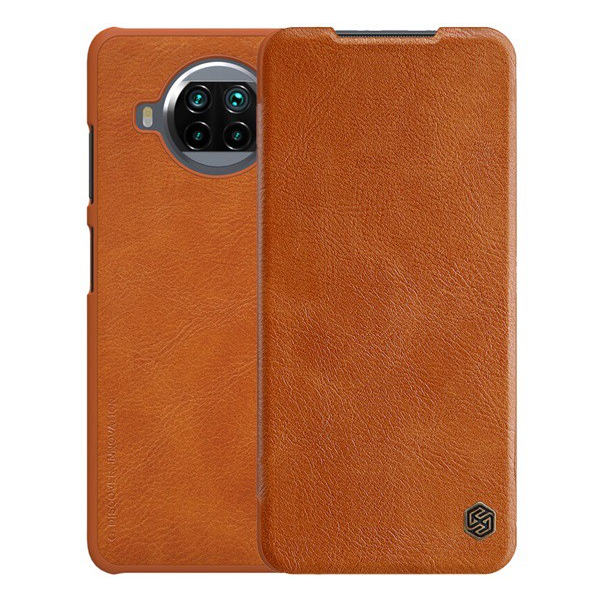 NILLKIN QIN tok álló, bőr hatású (FLIP, oldalra nyíló, bankkártya tartó) BARNA [Xiaomi Mi 10T Lite 5G] (5996591016351)