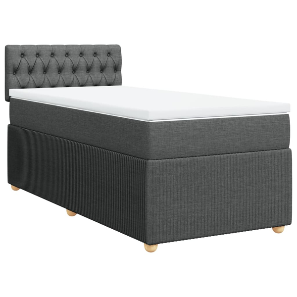 Pat box spring cu saltea, gri închis, 90x190 cm, textil