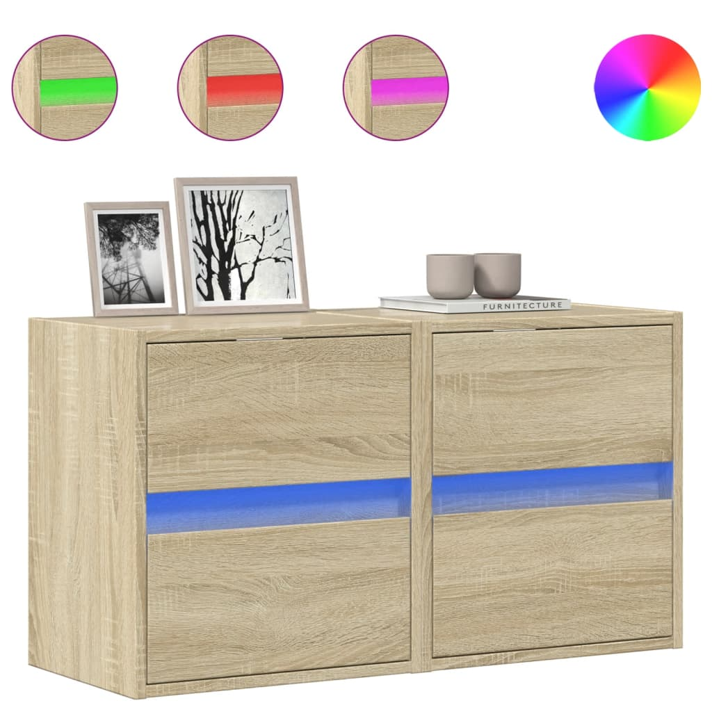2 db sonoma tölgy színű fali TV-szekrény LED-del 41x31x45 cm (852276)