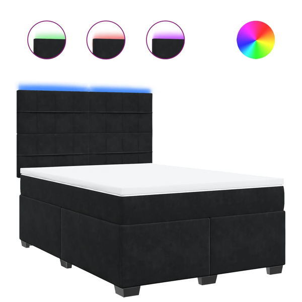 Pat box spring cu saltea, negru, 160x200 cm, catifea