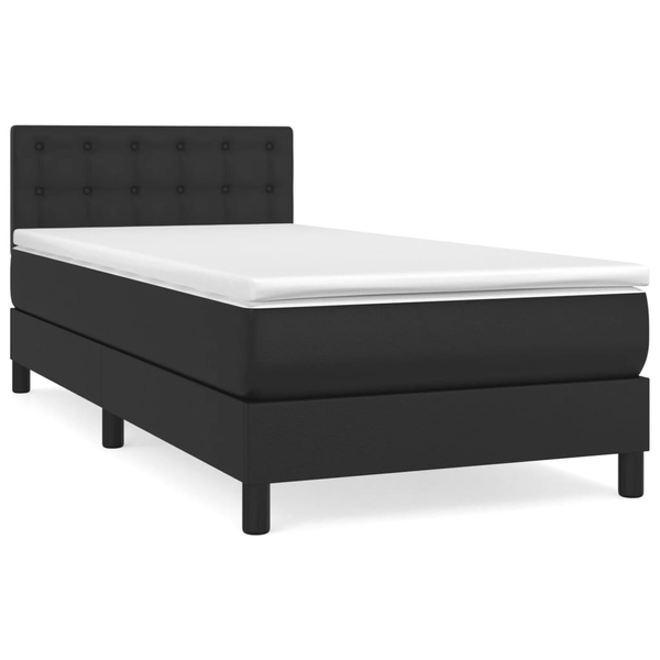 Pat box spring cu saltea, negru, 90x200 cm, piele ecologică