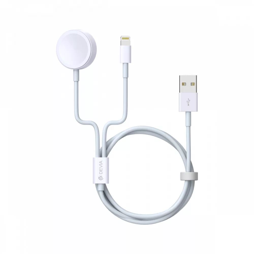 Devia 2in1 Smart Lightning és mágneses Apple Watch töltőkábel 1.2m fehér (EA199) (EA199)