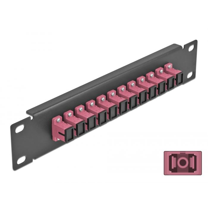 Delock 10 üvegszálas patch panel 12 portos SC Simplex 1U ibolya fekete (66764) (DE66764)