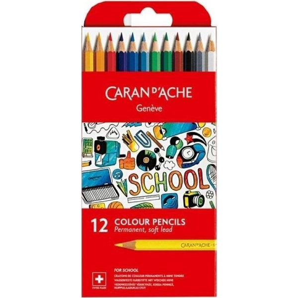 Lapiz Caran D'ache Linea Escolar Color Permanente Fsc Caja Carton De 12 Colores