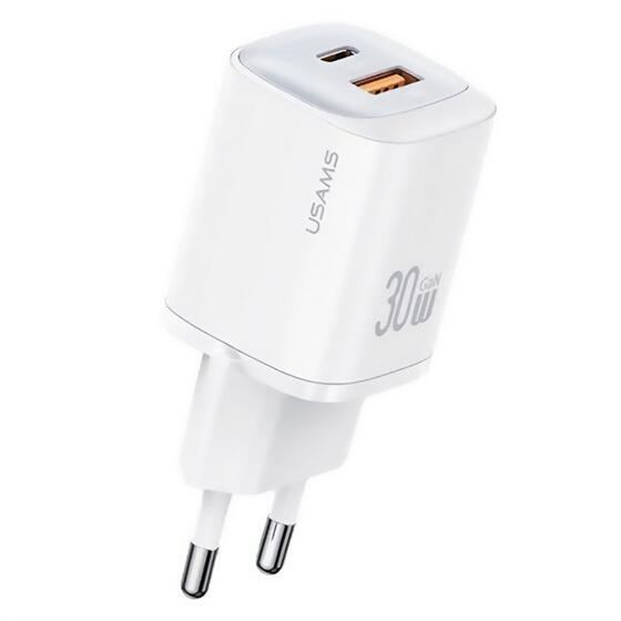 USAMS CC254 USB-A, Type-C hálózati töltő 30W fehér (CC254TC02) (CC254TC02)