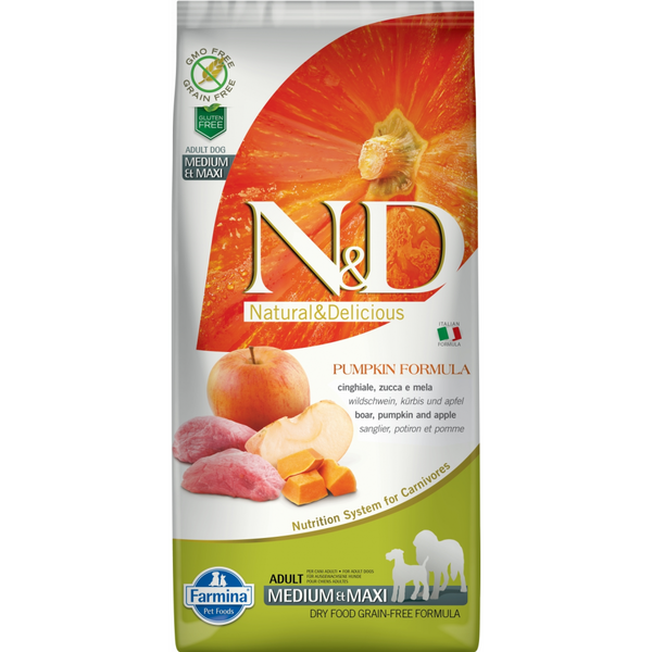 N&amp;D Dog Grain Free vaddisznó&amp;alma sütőtökkel adult medium/maxi 12kg