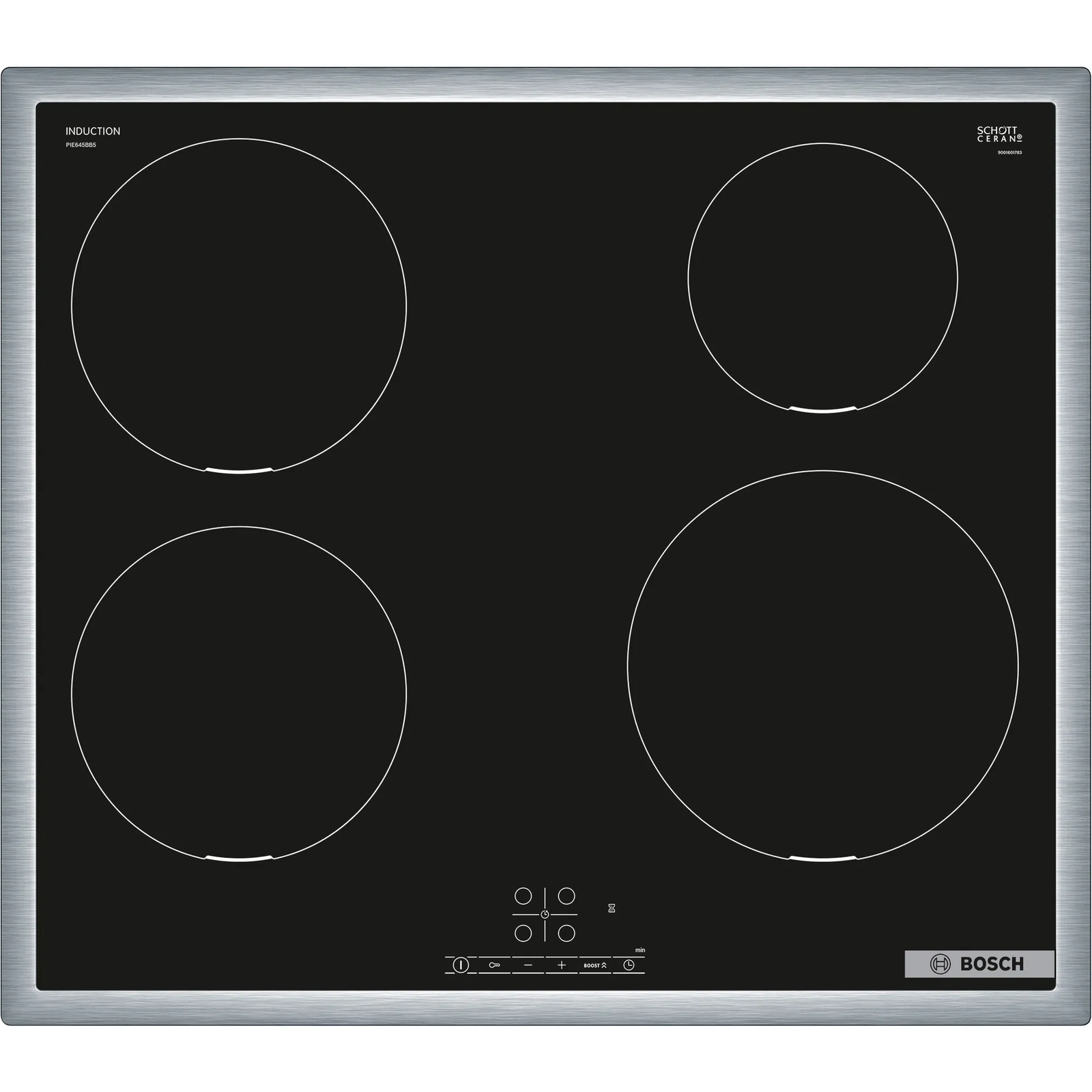 Bosch Serie 4 PIE645BB5E főzőlap Fekete Beépített 60 cm Zónás indukciós főzőlap 4 zóna (PIE645BB5E)
