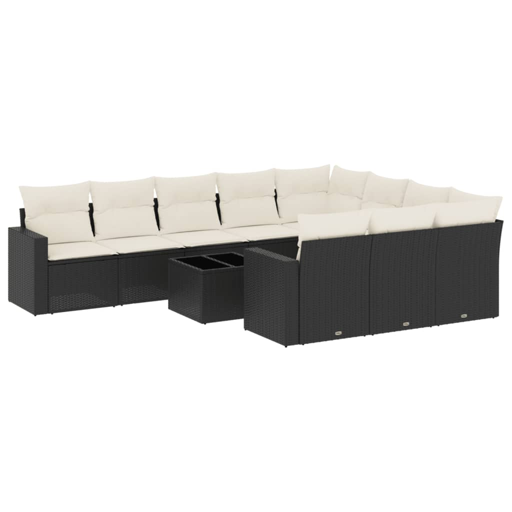 11 részes fekete polyrattan kerti ülőgarnitúra párnákkal (3219486)