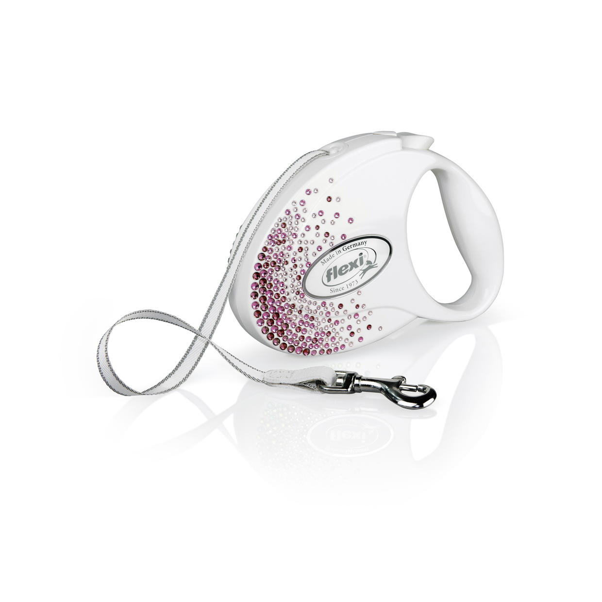 Flexi Glam Splash M/5m Csévélő szalagos kutyapóráz - Rózsaszín kristályos/Fehér (FL-2236)