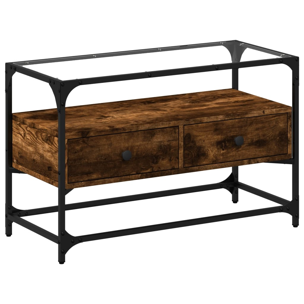 füstös tölgy szerelt fa TV-szekrény üveglappal 80 x 35 x 51 cm (846061)