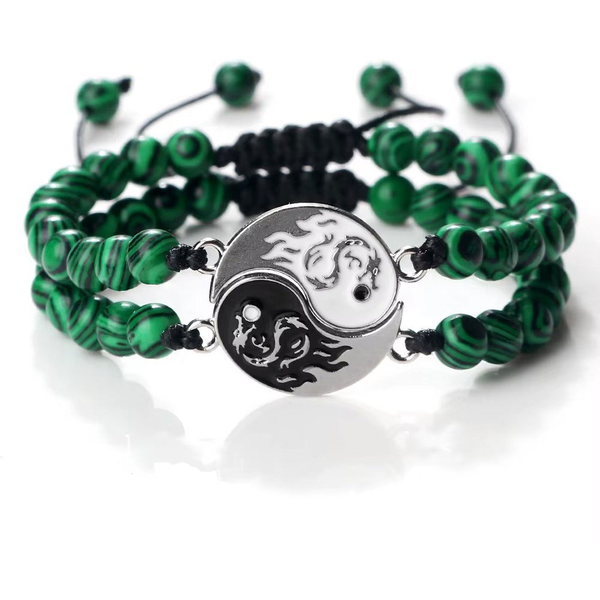 Wrap Q1 XHB-28 Yin Yang Beaded Bracelet Green