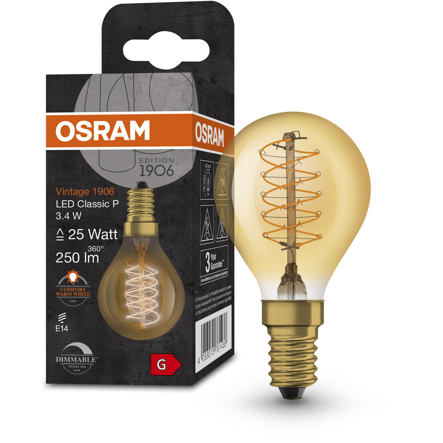 OSRAM Dimmelhető LED izzó, aranyszínű, E14, 3,4 W, VINTAGE, meleg fehér (4058075761438)