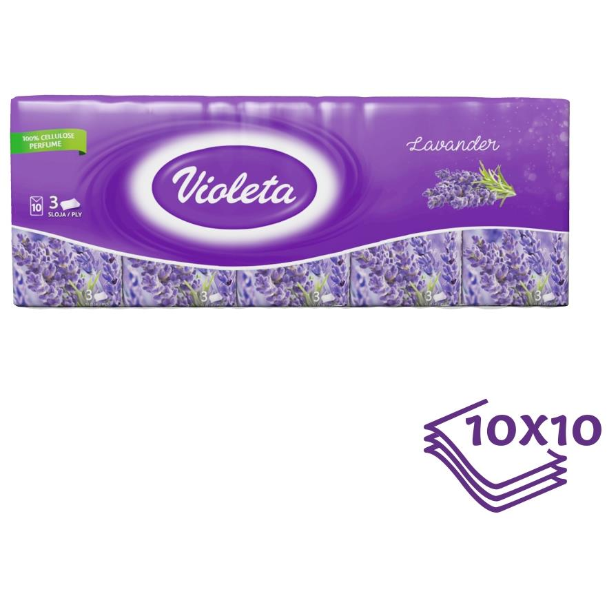 VIOLETA papírzsebkendő 3 rét. levendula 10 × 10 darab (3870128000667)