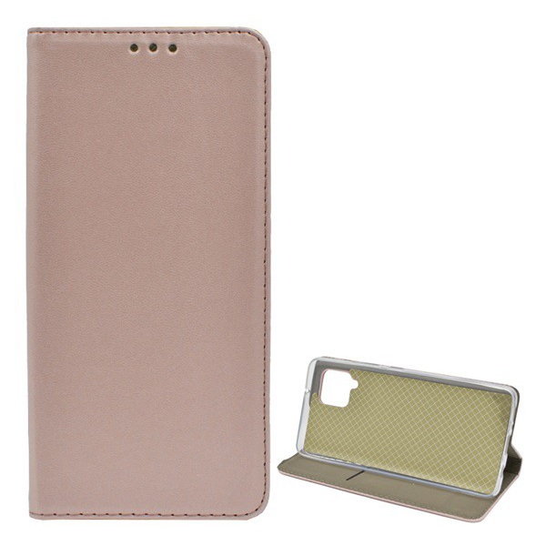 Tok álló, bőr hatású (FLIP, oldalra nyíló, asztali tartó funkció) ROZÉARANY [Samsung Galaxy A42 5G (SM-A425F)] (5996591022420)