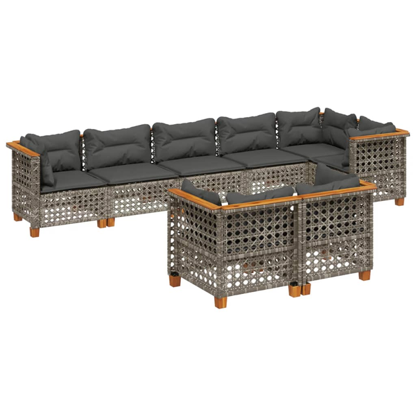 Set canapele de grădină cu perne, 8 piese, gri, poliratan