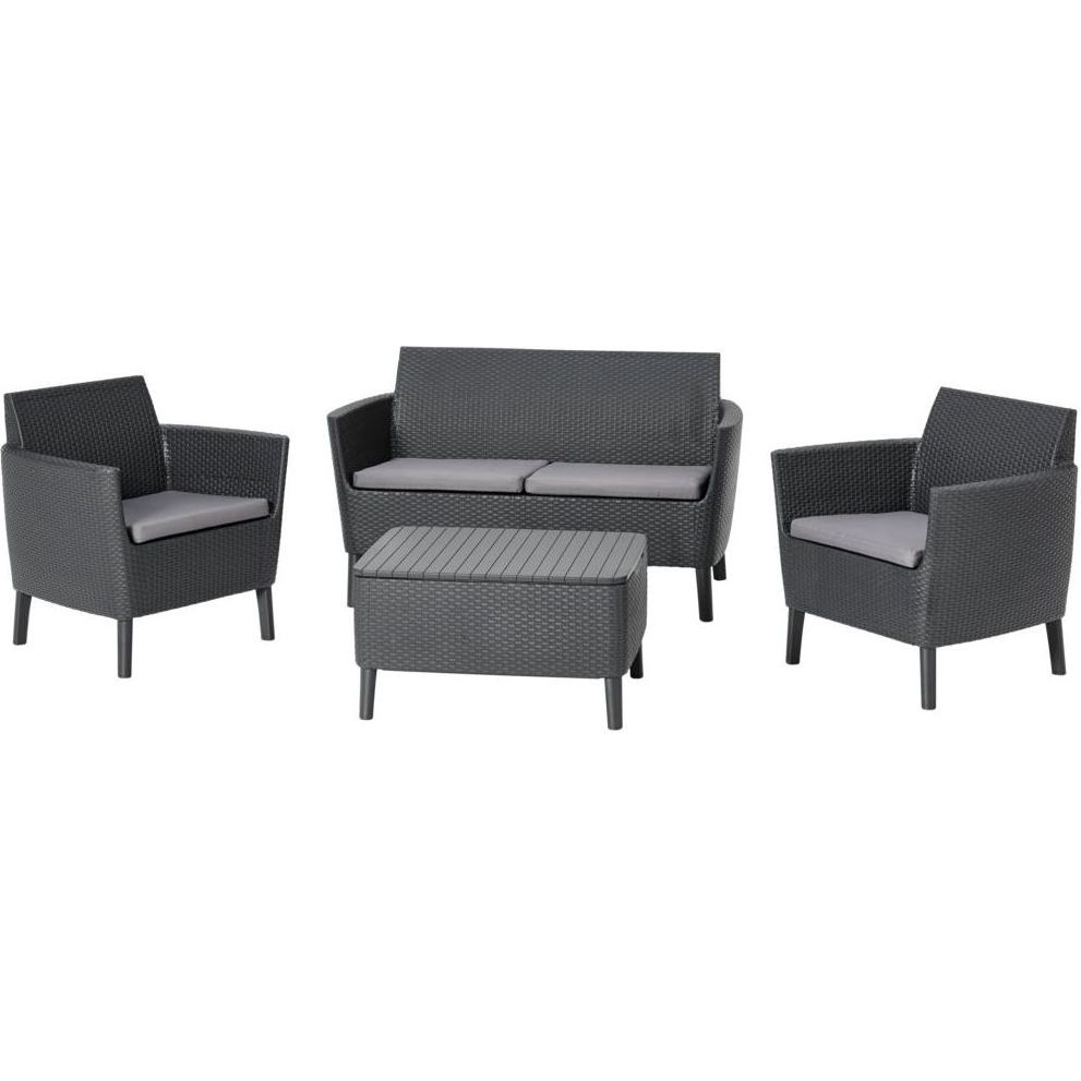 Curver Salemo Set Kétülős Kanapéval, 2 Fotellel, Kis Asztallal - Szürke/Világos Szürke (236629 )