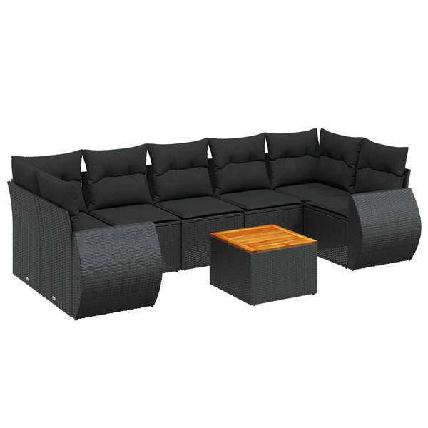 Set mobilier de grădină cu perne, 8 piese, negru, poliratan