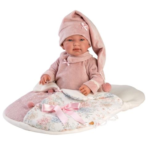 Llorens плачещо бебе в нощна шапка с пелена