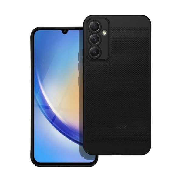 Samsung Galaxy A34 5G SM-A346B, Műanyag hátlap védőtok, légáteresztő, lyukacsos minta, Breezy, fekete (G142541)