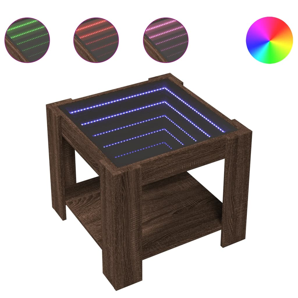 barna tölgy szerelt fa dohányzóasztal LED-del 53 x 53 x 45 cm (847545)