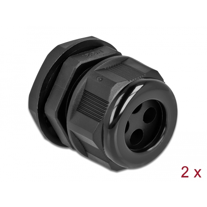 Delock Kábel tömszelence PG21 kerek kábelekhez, négy kábel bemenettel 2 db. Fekete (60381) (60381)