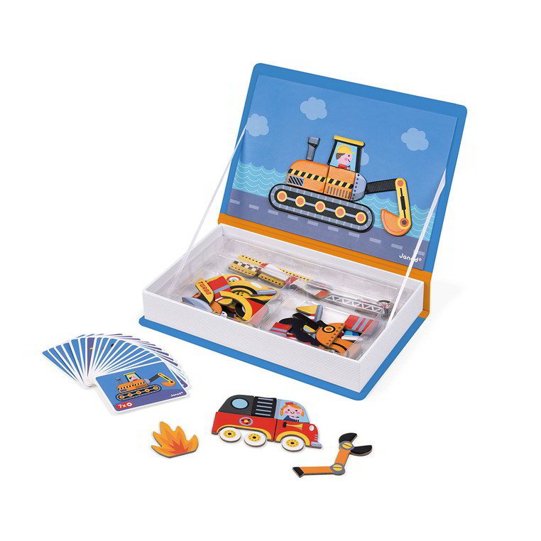 Janod: Járművek - 68 darabos mágneses puzzle könyv alakú tartóban (J02715)