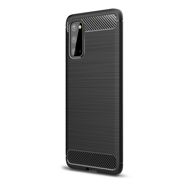 Szilikon telefonvédő (közepesen ütésálló, légpárnás sarok, szálcsiszolt, karbon minta) FEKETE [Samsung Galaxy S20 5G (SM-G981U)] (5996457931156)