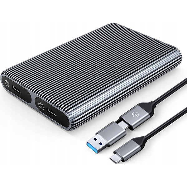 Kieszeń dyskowa 2x M.2 SATA+NVME USB-C 3.2 6Gbps/10Gbps - szara