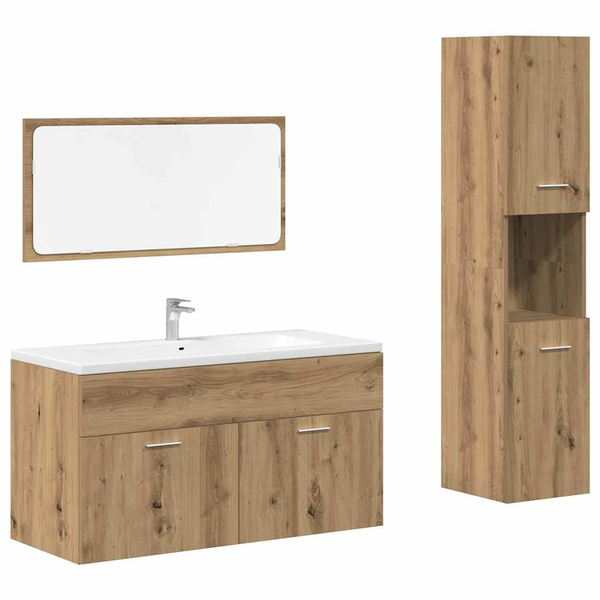 Set mobilier de baie, 3 piese, stejar artizanal, lemn prelucrat