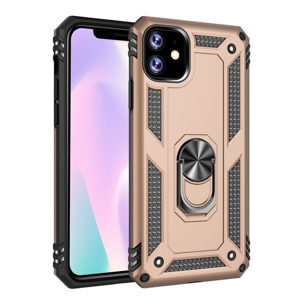 Defender műanyag telefonvédő (közepesen ütésálló, szilikon belső, telefontartó gyűrű, beépített fémlemez) ARANY [Apple iPhone 11 Pro] (5996457900602)