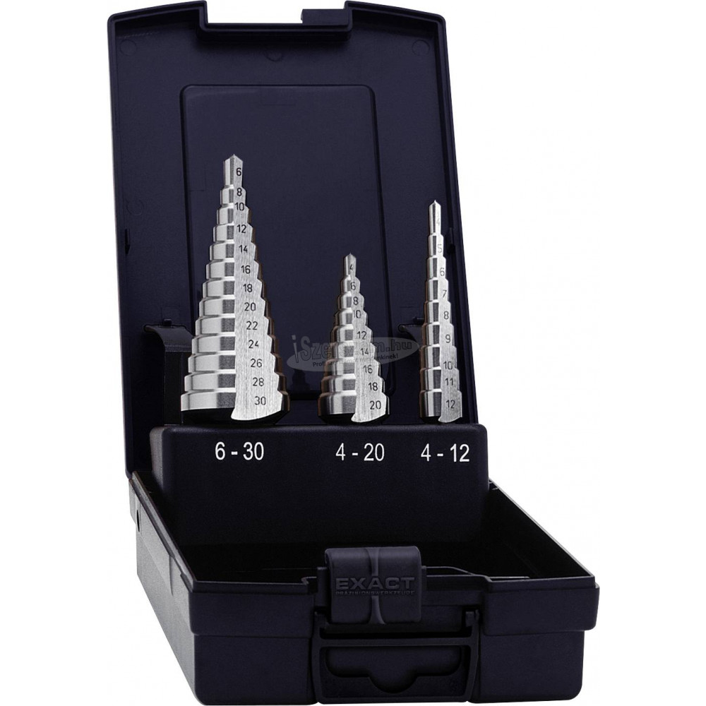 HSS fokozatfúró készlet, 3 részes 6 - 30 mm, 4 - 20 mm, 4 - 12 mm Exact 05332 (05332)