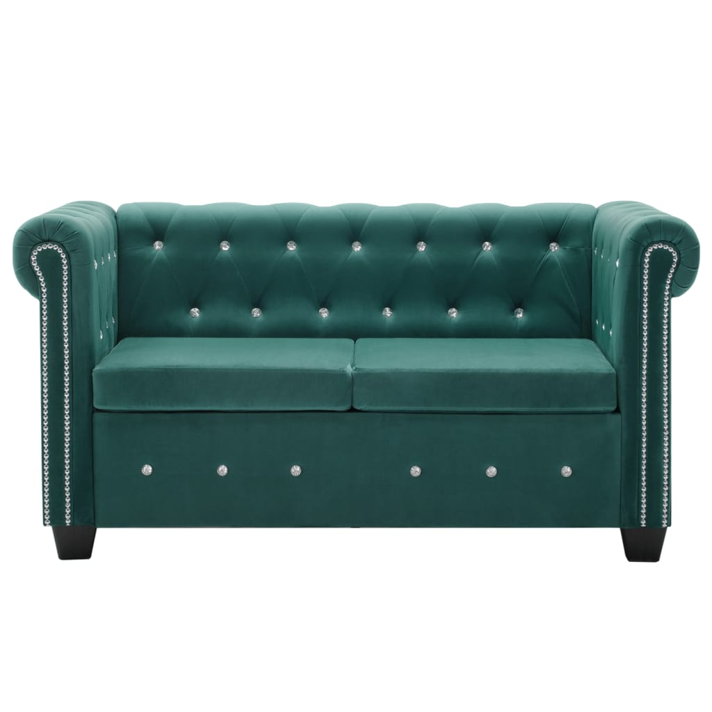 zöld 2 személyes bársony Chesterfield kanapé 146 x 75 x 72 cm (247149)