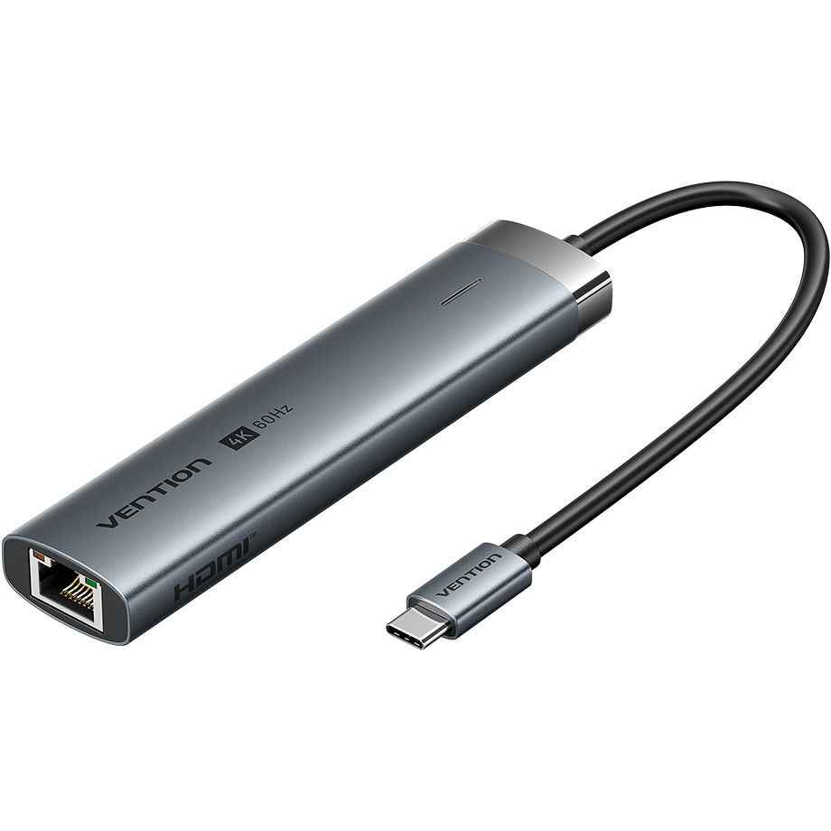 Vention 6-in-1 USB-C to HDMI / 2 x USB 3.0 / USB-C / RJ45 / PD Docking Station 0.15M Gray Aluminum A (TGNHB)