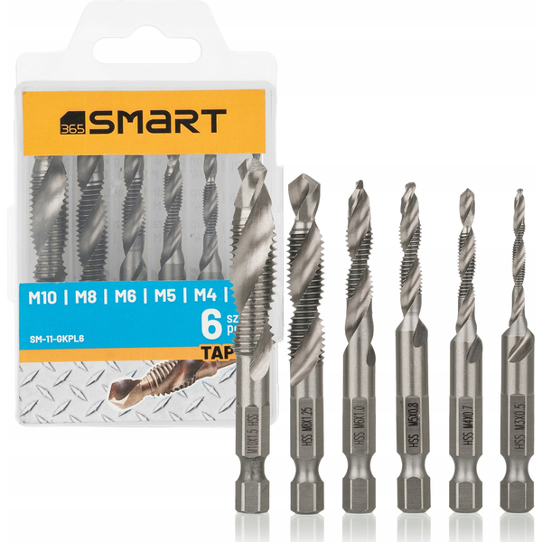  SMART365 kpl. wierteł gwintujących 1/4" hss m3-m10 [6 szt.]