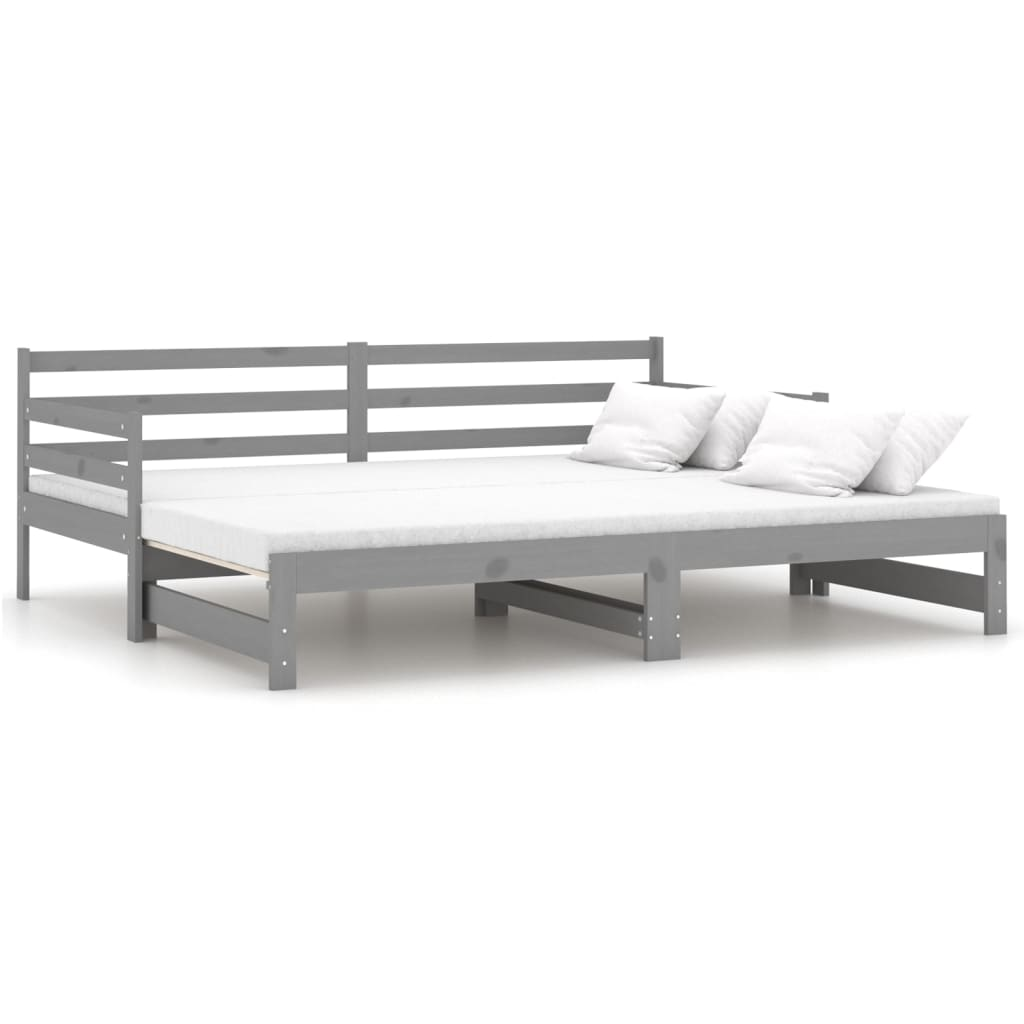 szürke tömör fenyőfa kihúzható kanapéágy 2 x (90 x 200) cm (806957)