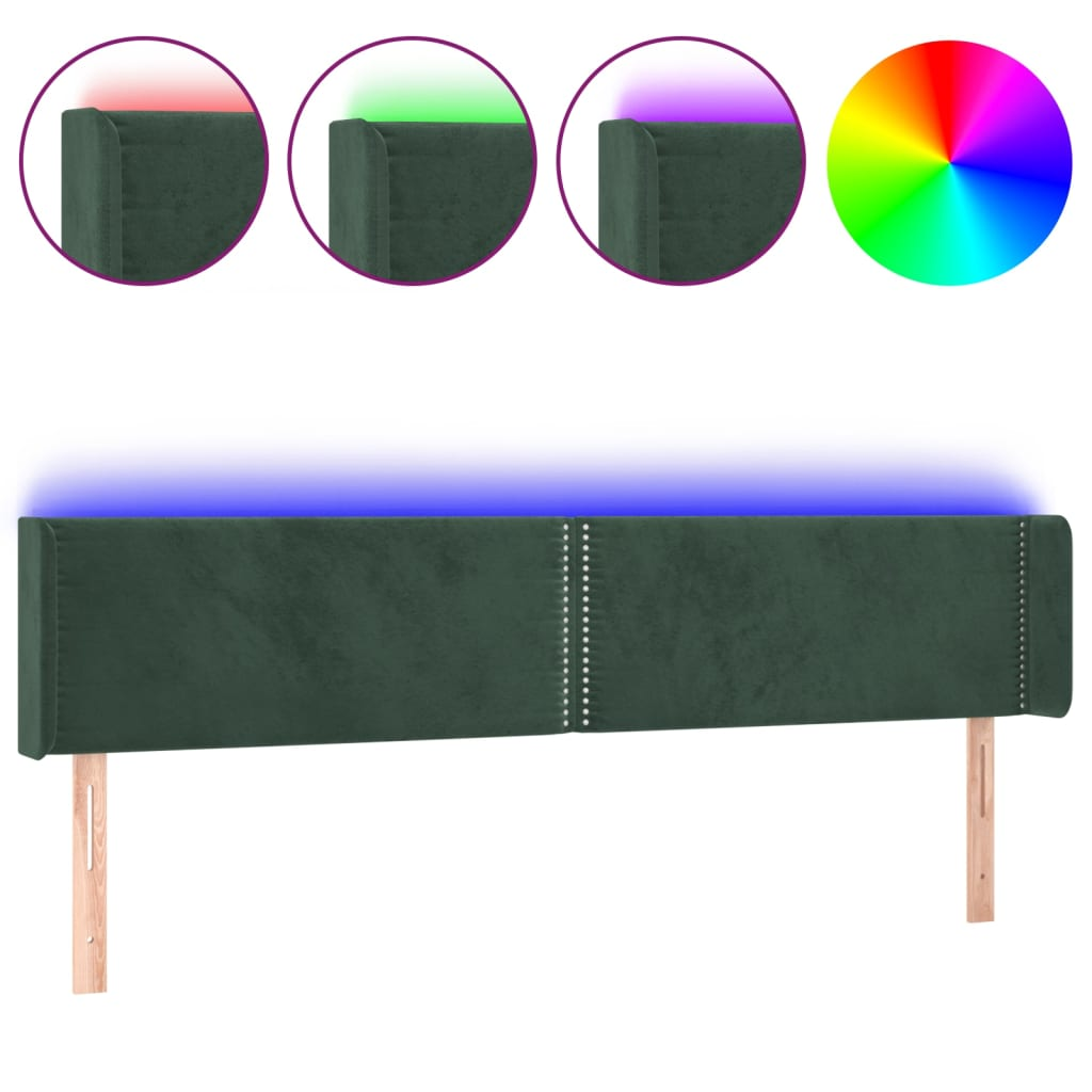 sötétzöld bársony LED-es fejtámla 203 x 16 x 78/88 cm (3123165)