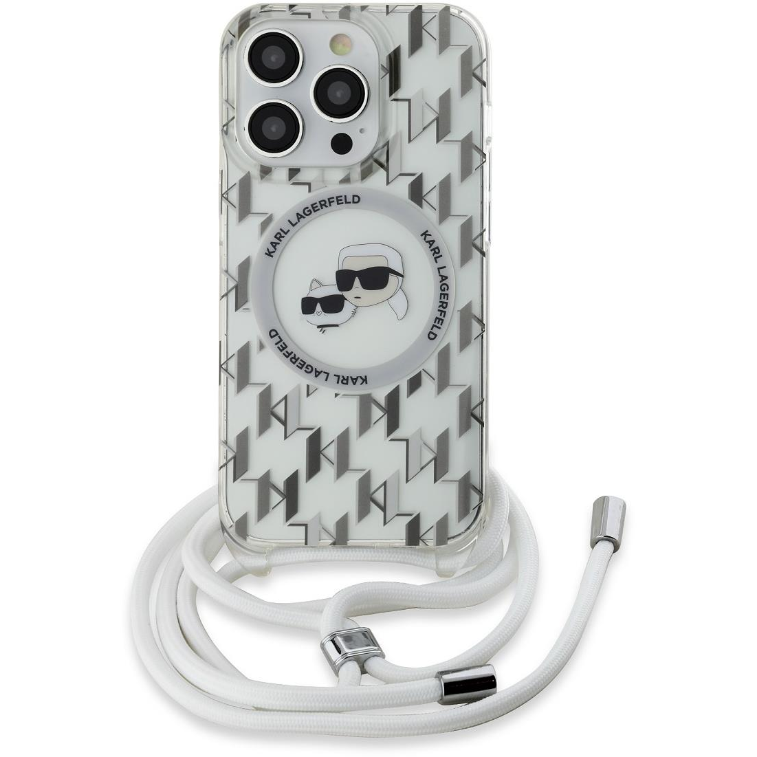 Karl Lagerfeld IML Monogram Crossbody K&CH Heads MagSafe iPhone 14 Pro átlátszó tok (KLHMP14LHCKCKLCT)
