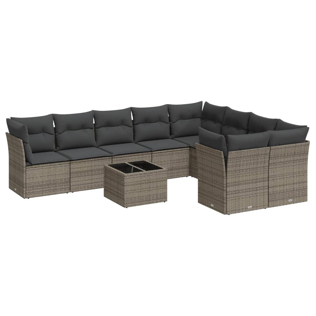 10 részes szürke polyrattan kerti ülőgarnitúra párnákkal (3250019)