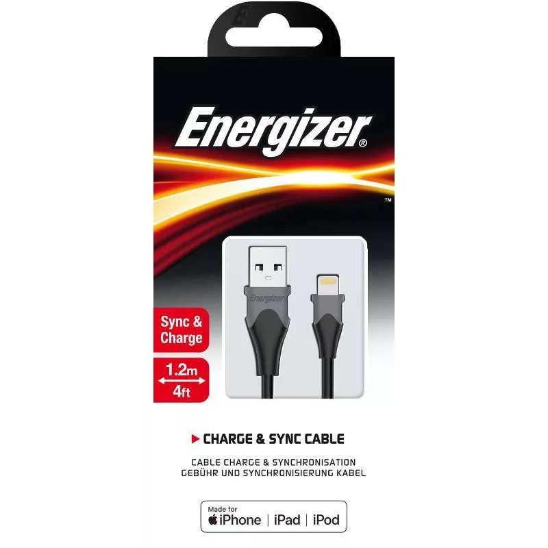 Energizer USB-A apa - Lightning apa 2.0 Adat és töltő kábel - Fekete (1.2m) (3492548221899)