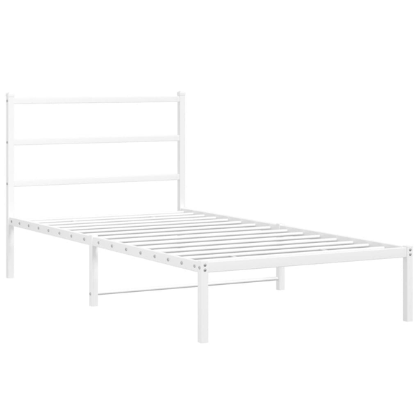 Cadru de pat din metal cu tăblie, alb, 100x200 cm