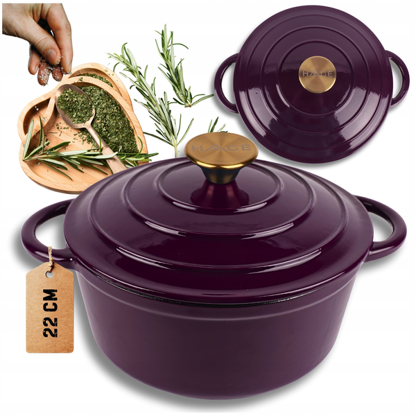 EMALIOWANY GARNEK ŻELIWNY 22cm 3L HAGE EGGPLANT