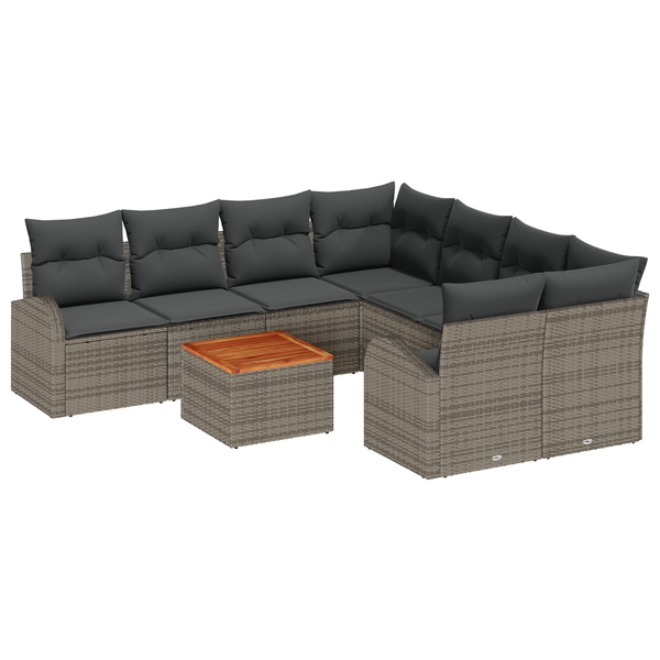 Set de canapele cu 9 piese și perne gri din rattan și acacia