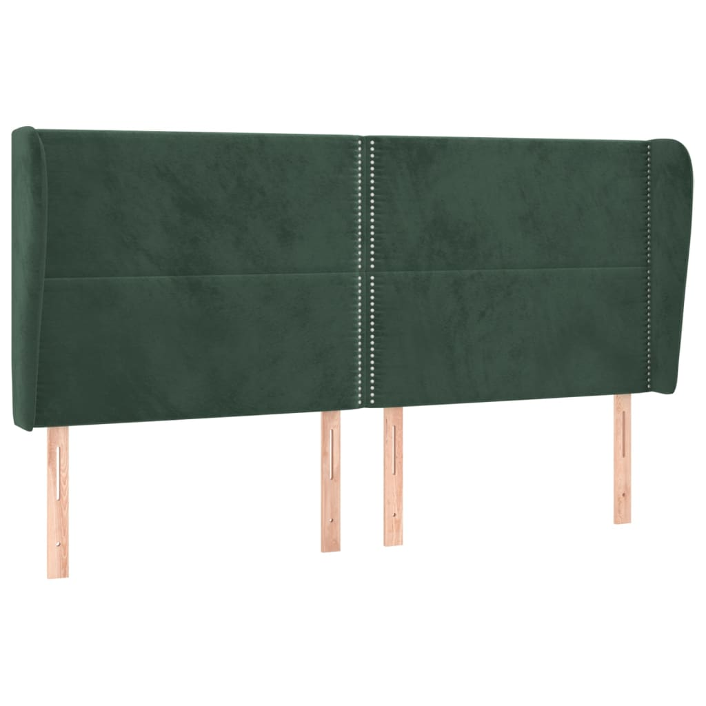 sötétzöld bársony fejtámla szárnyakkal203x23x118/128 cm (3117885)