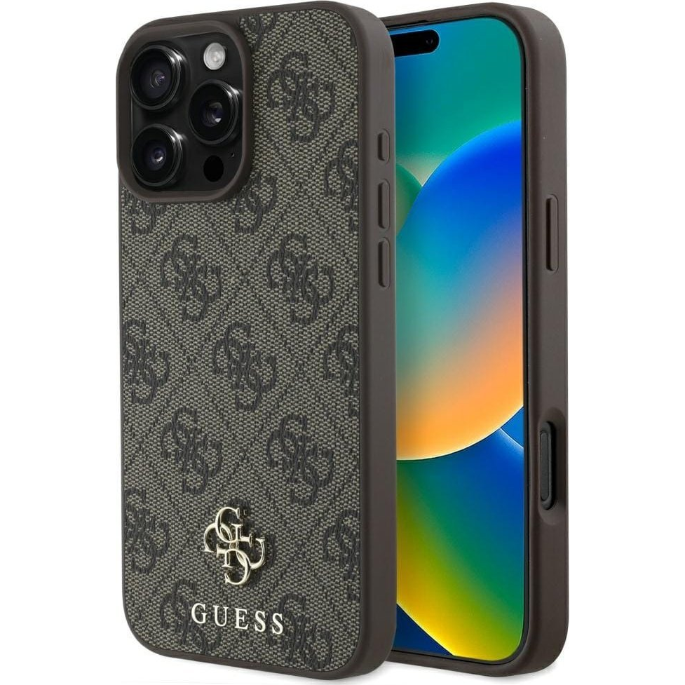 Guess PU Metal Logo Magsafe Apple iPhone 16 Pro Hátlapvédő Tok Barna (GUHMP16LP4SM4MW)