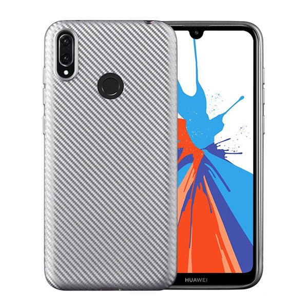 Szilikon telefonvédő (karbon minta) EZÜST [Huawei Y7 2019 (Y7 Prime 2019)] (5996457877768)