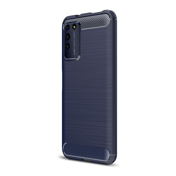 Szilikon telefonvédő (közepesen ütésálló, légpárnás sarok, szálcsiszolt, karbon minta) SÖTÉTKÉK [Honor X10 5G] (5996457992393)