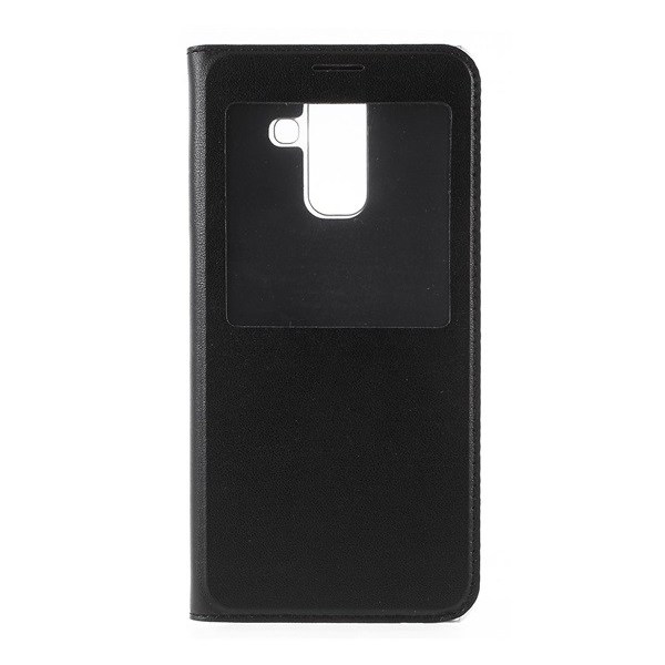 Tok álló, bőr hatású (FLIP, oldalra nyíló, View Window) FEKETE [Samsung Galaxy A6+ (2018) SM-A605F] (5996457782109)