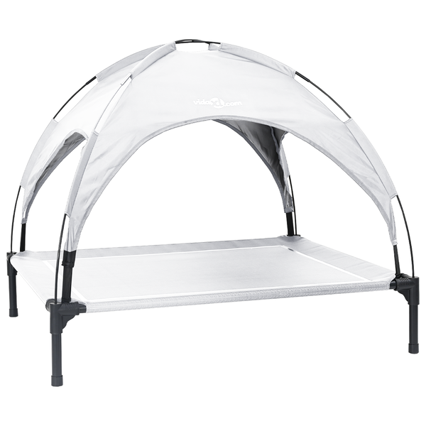 Emelt kutyaágy levehető tetővel Ezüst szürke L Fém