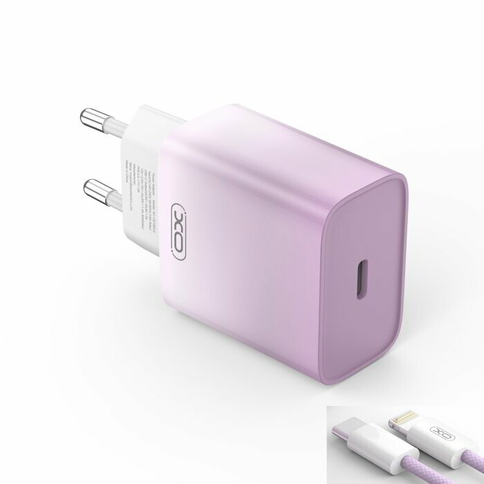 XO CE18 USB-C Hálózati töltő + USB-C/Lightning kábel - Lila (30W) (CE18 USB-C-LIGHTNING-LILA)